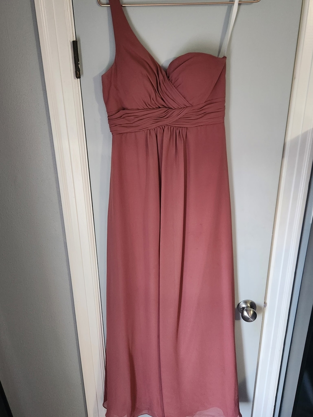 Christina Wu One-Shoulder Dusty Rose Maxi Dress